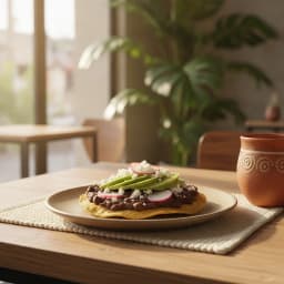 Tostada de frijol y aguacate