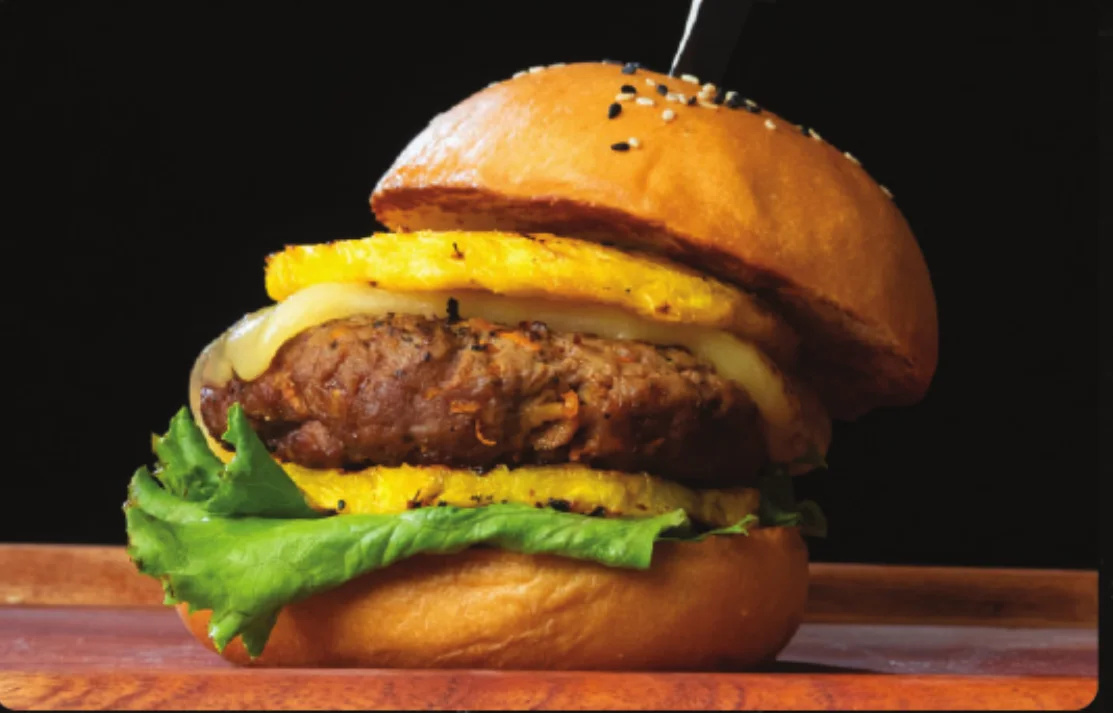 Hamburguesa piña teriyaki