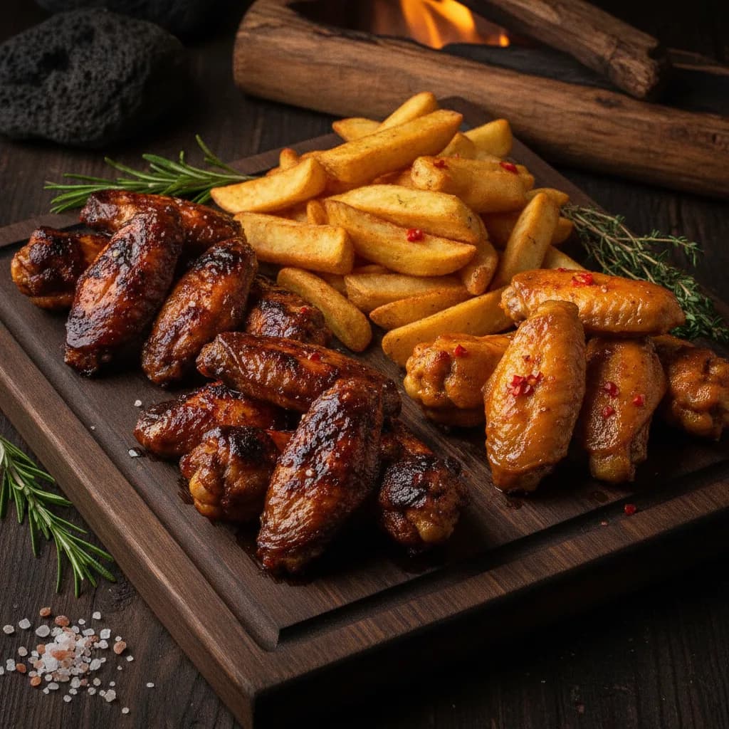 Tabla de alitas y papas